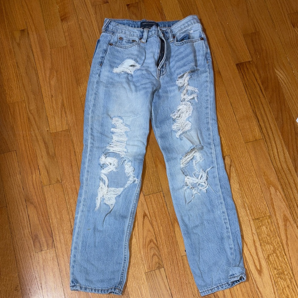 Aeropostale Light Blue Ripped Mom Jeans